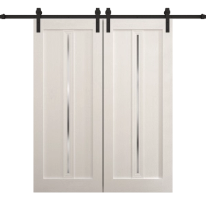 Modern Double Barn Door 84 x 80 inches | Ego 5014 Painted White Oak | 14FT Rail Track Set | Solid Panel Interior Doors