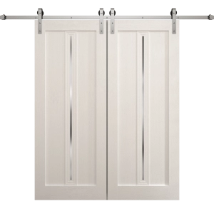 Modern Double Barn Door 84 x 84 inches | Ego 5014 Painted White Oak | 14FT Silver Rail Track Set | Solid Panel Interior Doors