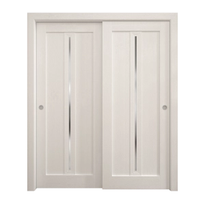 Sliding Closet Bypass Doors 72 x 80 inches | Ego 5014 Painted White Oak | Rails Hardware Set | Wood Solid Bedroom Wardrobe Doors