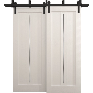 Sliding Closet Barn Bypass Doors 36 x 80 inches | Ego 5014 Painted White Oak | Modern 6.6ft Rails Hardware Set | Wood Solid Bedroom Wardrobe Doors