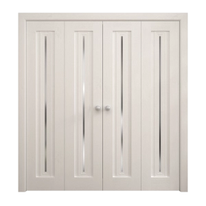 Sliding Closet Double Bi-fold Doors 96 x 84 inches | Ego 5014 Painted White Oak | Sturdy Tracks Moldings Trims Hardware Set | Wood Solid Bedroom Wardrobe Doors