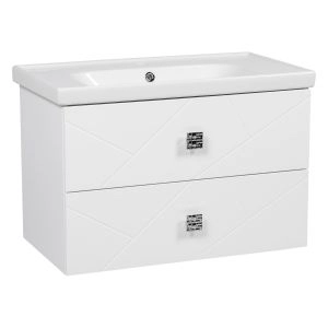 Modern Wall-Mount Bathroom Vanity with Washbasin | Picasso White Matte Collection | Non-Toxic Fire-Resistant MDF-32"