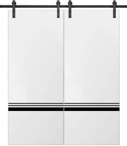 Sturdy Double Barn Door with Hardware | Planum 0012 White Silk and Aluminum Strips | 13FT Rail Hangers Heavy Set | Modern Solid Panel Interior Doors