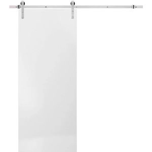 Planum 0010 Sliding Wood Flush Barn Door White Silk with Track 6.6 FT