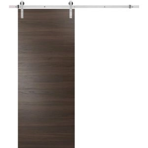 Sturdy Barn Door with Hardware | Planum 0010 Chocolate Ash | 6.6FT Rail Hangers Heavy Set | Modern Solid Panel Interior Doors