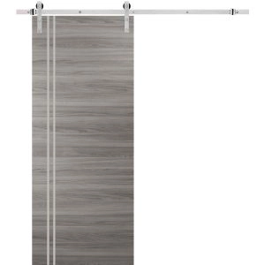 Sturdy Barn Door with Hardware | Planum 0310 Ginger Ash and Aluminum Strips | 6.6FT Rail Hangers Heavy Set | Modern Solid Panel Interior Doors