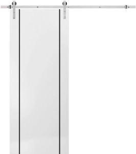Sturdy Barn Door with Hardware | Planum 0017 White Silk and Aluminum Strips | 6.6FT Rail Hangers Heavy Set | Modern Solid Panel Interior Doors-18" x 80"