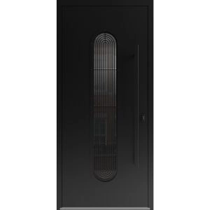 Front Exterior Aluminum Door / Ronex 0521 Black / Prehung Entry Steel Metal Modern Painted W36"xH80" Right-hand Inswing