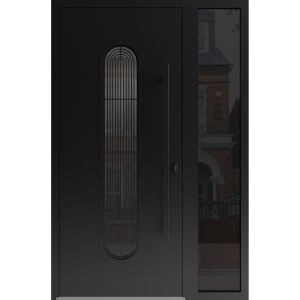 Front Exterior Aluminum Door / Ronex 0521 Black / Prehung Entry Steel Metal Modern Painted W36+12"xH80" Right-hand Inswing