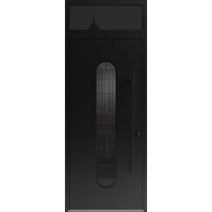 Front Exterior Aluminum Door / Ronex 0521 Black / Prehung Entry Steel Metal Modern Painted W36"xH80+12" Right-hand Inswing