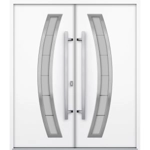 Front Exterior Prehung Metal Double Doors / Deux 1713 Natural Oak Frosted Glass / Entry Modern Painted (W72" x H96") Left hand Inswing
