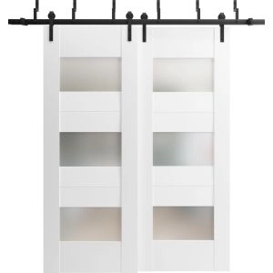 Sliding Closet Opaque Glass Barn Bypass Doors 36 x 80 inches / Sete 6003 White Silk / Modern 6.6ft Rails Hardware Set / Wood Solid Bedroom Wardrobe Doors 