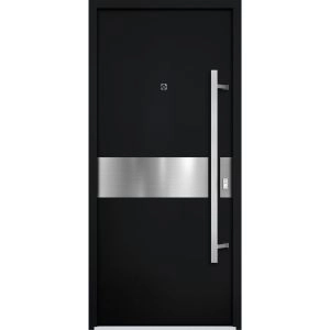 Front Exterior Prehung Steel Door / Deux 6072 Black Enamel / Entry Metal Modern Painted W36" x H80" Left hand Inswing
