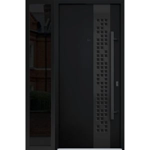 Front Exterior Prehung Steel Door / Deux 6078 Black Enamel / Sidelight Exterior Window Sidelite / Entry Metal Modern Painted W36+12" x H80" Left hand Inswing