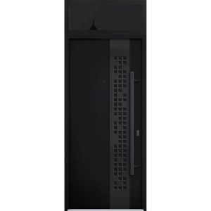 Front Exterior Prehung Steel Door / Deux 6078 Black Enamel / Transom Window Sidelite / Entry Metal Modern Painted W36" x H80+16" Left hand Inswing