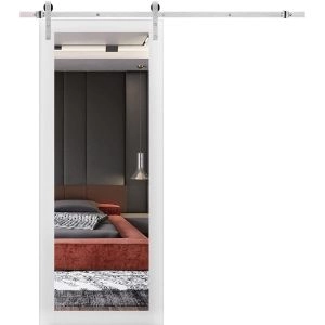 Planum 2102 Interior Sliding Barn Door White Silk with Black Hardware Rail Set 6.6ft