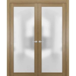 Planum 2102 Interior Double Closet Doors Honey Ash with Trims Frame Handles-36" x 84" (2* 18x84)