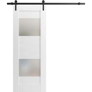 Modern Barn Door 2 Lites / Sete 6222 / 6.6FT Rail Track Heavy Hardware Set / Solid Panel Interior Doors-18" x 80"