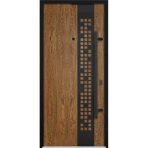 Front Exterior Prehung Steel Door / Deux 6678 Natural Oak / Entry Metal Modern Painted W36" x H80" Left hand Inswing