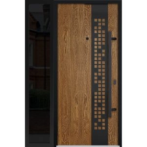 Front Exterior Prehung Steel Door / Deux 6678 Natural Oak / Sidelight Exterior Window Sidelite / Entry Metal Modern Painted W36+12" x H80" Left hand Inswing