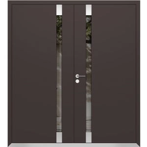 Front Exterior Prehung Aluminum Double Doors / Cynex 6777 Brown / Steel Metal Modern Painted W72"xH80" Right-hand Inswing 