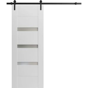 Modern Barn Door 2 Lites / Sete 6900 / 6.6FT Rail Track Heavy Hardware Set / Solid Panel Interior Doors-18" x 80"