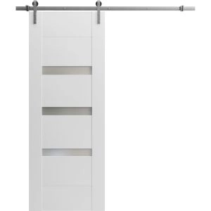 Modern Barn Door 2 Lites / Sete 6900 / 6.6FT Rail Track Heavy Hardware Set / Solid Panel Interior Doors-18" x 80"