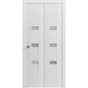 Sliding Closet Bi-fold Doors | Sete 6900 White Silk | Sturdy Tracks Moldings Trims Hardware Set | Wood Solid Bedroom Wardrobe Doors 