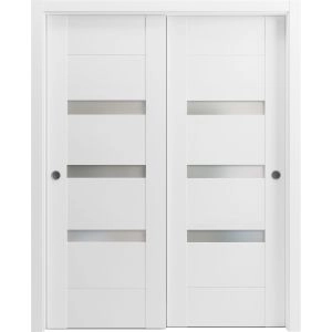 Sliding Closet Opaque Glass Bypass Doors 36 x 80 inches / Sete 6900 White Silk / Rails Hardware Set / Wood Solid Bedroom Wardrobe Doors 