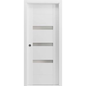 Sliding Pocket Door 18 x 80 inches with Opaque Glass / Sete 6900 White Silk / Kit Rail Hardware / MDF Interior Bedroom Modern Doors