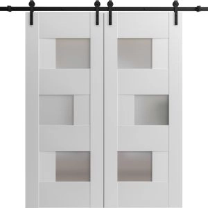 Modern Double Barn Door / Sete 6933 / 13FT Rail Track Set / Solid Panel Interior Doors-36" x 80"