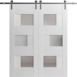 Modern Double Barn Door / Sete 6933 / 13FT Rail Track Set / Solid Panel Interior Doors-36" x 80"