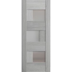 Slab Barn Door Panel Frosted Glass | Sete 6933 Light Grey Oak | Sturdy Finished Doors | Pocket Closet Sliding-18" x 80"