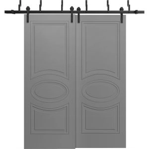 Sliding Closet Barn Bypass Doors 36 x 80 inches / Mela 7001 Painted Grey / Modern 6.6ft Rails Hardware Set / Wood Solid Bedroom Wardrobe Doors