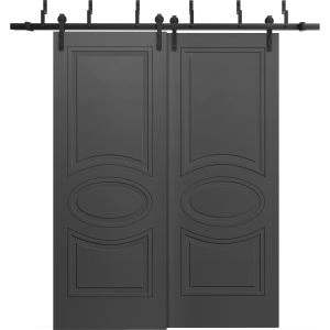 Sliding Closet Barn Bypass Doors 36 x 80 inches / Mela 7001 Painted Black / Modern 6.6FT Rails Hardware Set / Wood Solid Bedroom Wardrobe Doors