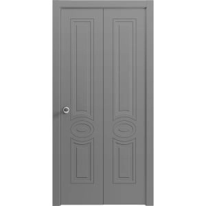 Sliding Closet Bi-fold Doors 36 x 80 inches | Mela 7001 Painted Grey | Sturdy Tracks Moldings Trims Hardware Set | Wood Solid Bedroom Wardrobe Doors