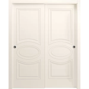 Sliding Closet Bypass Doors 36 x 80 inches / Mela 7001 Painted Creamy / Rails Hardware Set / Wood Solid Bedroom Wardrobe Doors