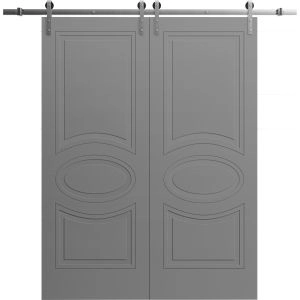 Modern Double Barn Door 36" x 80" inches / Mela 7001 Painted Grey / 13FT Silver Rail Track Set / Solid Panel Interior Doors