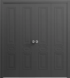 Sliding Closet Double Bi-fold Doors 72 x 80 inches | Mela 7001 Painted Black | Sturdy Tracks Moldings Trims Hardware Set | Wood Solid Bedroom Wardrobe Doors