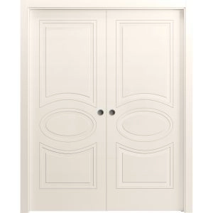 Sliding French Double Pocket Doors 36 x 80 inches / Mela 7001 Painted Creamy / Kit Rail Hardware / MDF Interior Bedroom Modern Doors
