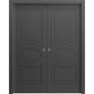 Sliding French Double Pocket Doors 36 x 80 inches / Mela 7001 Painted Black / Kit Rail Hardware / MDF Interior Bedroom Modern Doors