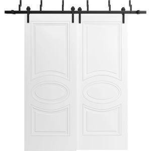 Sliding Closet Barn Bypass Doors 36 x 80 inches / Mela 7001 Matte White / Modern 6.6ft Rails Hardware Set / Wood Solid Bedroom Wardrobe Doors 