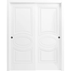 Sliding Closet Bypass Doors 36 x 80 inches / Mela 7001 Matte White / Rails Hardware Set / Wood Solid Bedroom Wardrobe Doors 