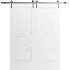 Modern Double Barn Door / Mela 7001 Matte White / 13FT Rail Track Set / Solid Panel Interior Doors