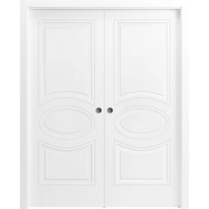 Sliding French Double Pocket Doors 36 x 80 inches / Mela 7001 Matte White / Kit Rail Hardware / Wood Interior Bedroom Modern Doors