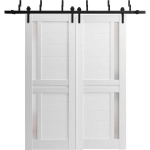 Sliding Closet Barn Bypass Doors | Veregio 7288 White Silk with Frosted Glass | Sturdy 6.6ft Rails Hardware Set | Wood Solid Bedroom Wardrobe Doors 
