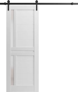 Sturdy Barn Door Frosted Glass | Veregio 7288 White Silk | 6.6FT Rail Hangers Heavy Hardware Set | Solid Panel Interior Doors-32" x 96"