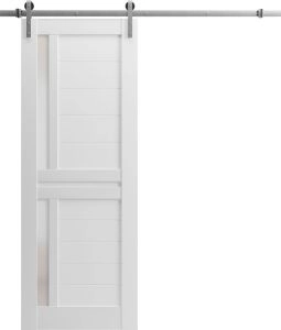 Sturdy Barn Door Frosted Glass | Veregio 7288 White Silk | 6.6FT Rail Hangers Heavy Hardware Set | Solid Panel Interior Doors-30" x 84"