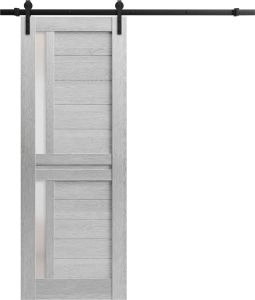 Sturdy Barn Door Frosted Glass | Veregio 7288 Light Grey Oak | 6.6FT Rail Hangers Heavy Hardware Set | Solid Panel Interior Doors-18" x 96"