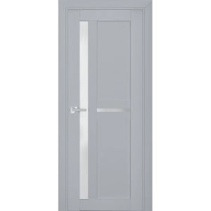 Interior Solid French Door | Veregio 7288 Matte Grey with Frosted Glass | Single Regular Panel Frame Trims Handle | Bathroom Bedroom Sturdy Doors 